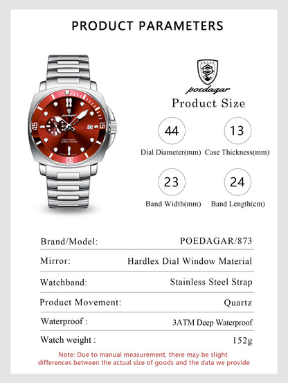 POEDAGAR Luxury Trendy Men Watch Waterproof Luminous Date Stainless Steel Male Watch Quartz Business Sports Men's Watches Reloj