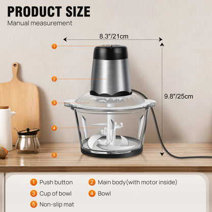 Meat Grinder 300W Electric Multi Blender Mixer with 2L Glass Container,2 Speed Settings,4 Stainless Steel Blades Easy to Clean