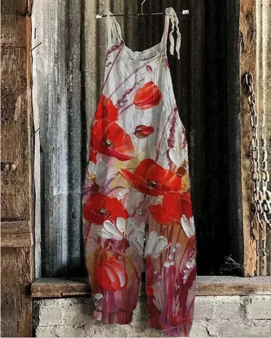 Women Jumpsuits Overalls Sleeveless Slash Neck Print Floral Wide Leg Pants High Street Autumn 2026 Casual Loose Backless