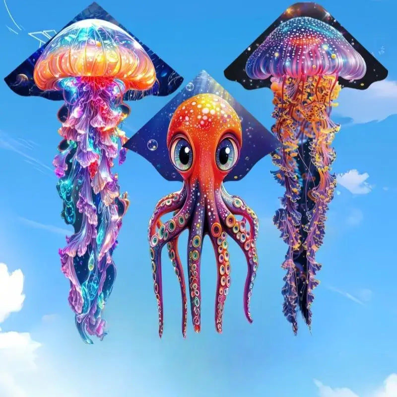 1 Set Colorful Kites Children's Toys Professional Flying Fluorescent Jellyfish Kites For Adults Outdoor Games