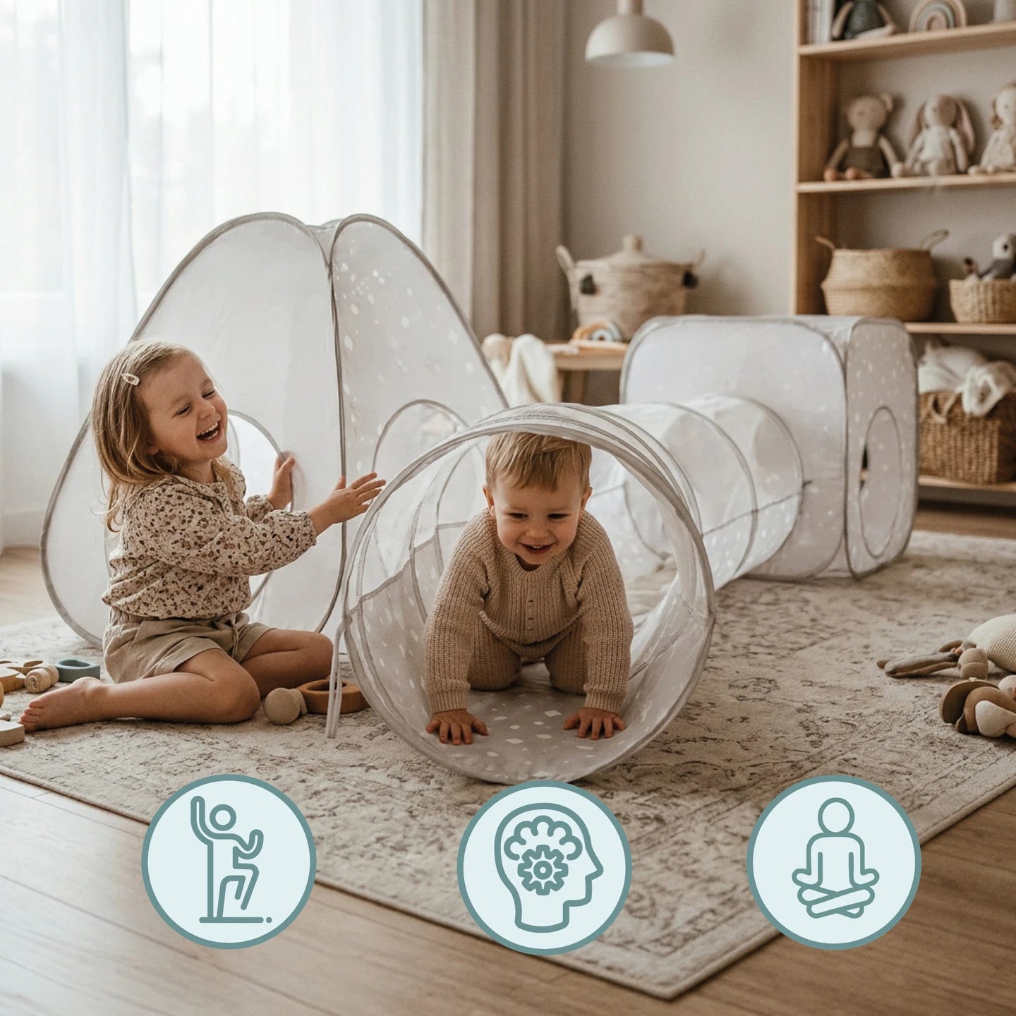 Mamabrum Large Tent Set for Kids with Tunnel and Cube 3 in 1 Fun Sensory Motor Motor for Home and Garden 3 +
