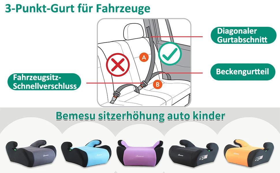 Child Car Safety Booster Seat, Compliant with I-Size Un Ece R129/03 Standard, Three-Point Safety Harness, Portable Child Safety Seat, Suitable for Ages 6-10 (Height 125- 150cm cm)