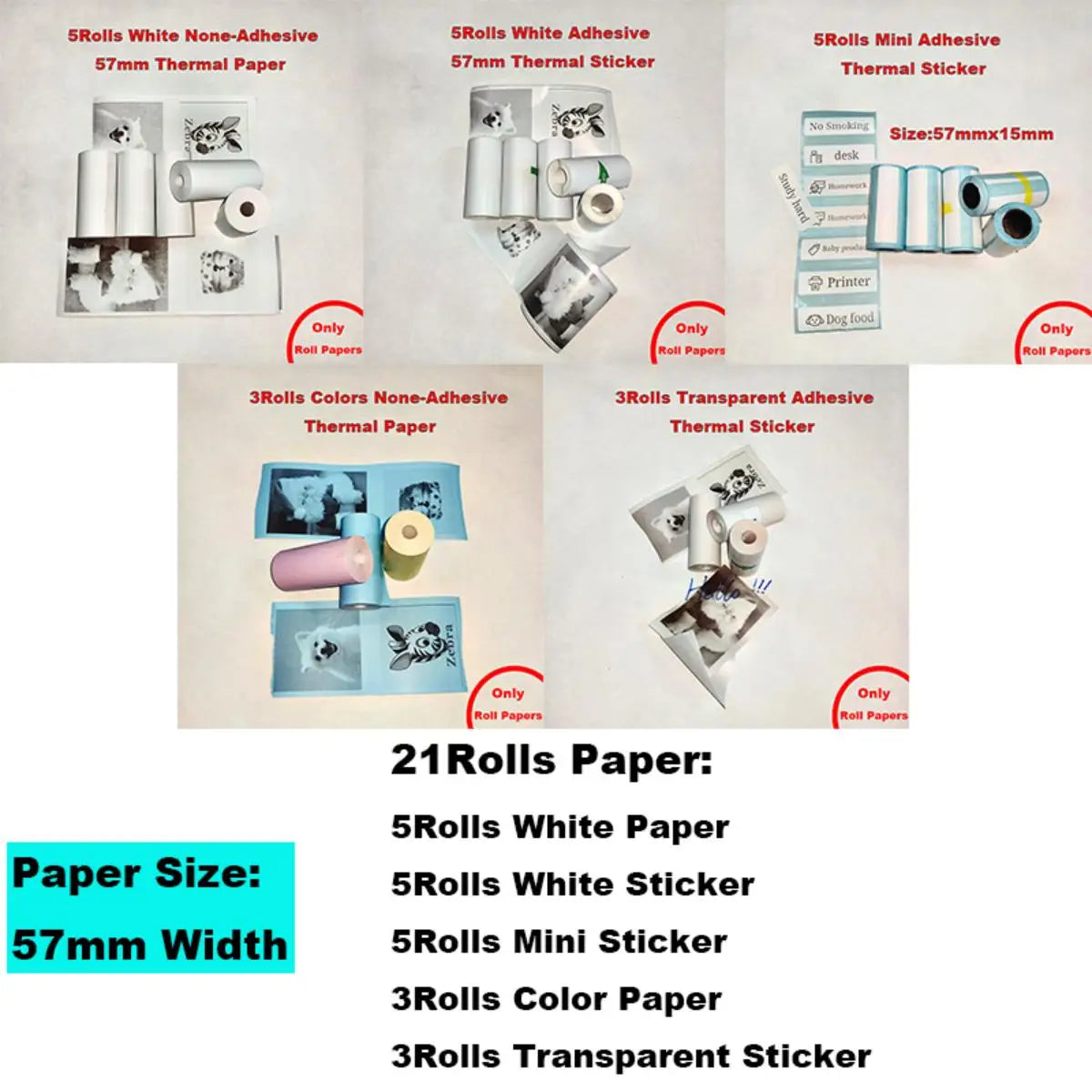 5 Rolls 10 Years Use PeripageThermal Adhesive Sticker Photo Paper for Cute Cat Mini Paperang Memobird Poooli Printers Supplies