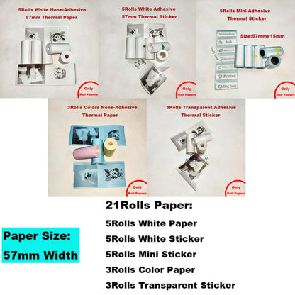 5 Rolls 10 Years Use PeripageThermal Adhesive Sticker Photo Paper for Cute Cat Mini Paperang Memobird Poooli Printers Supplies