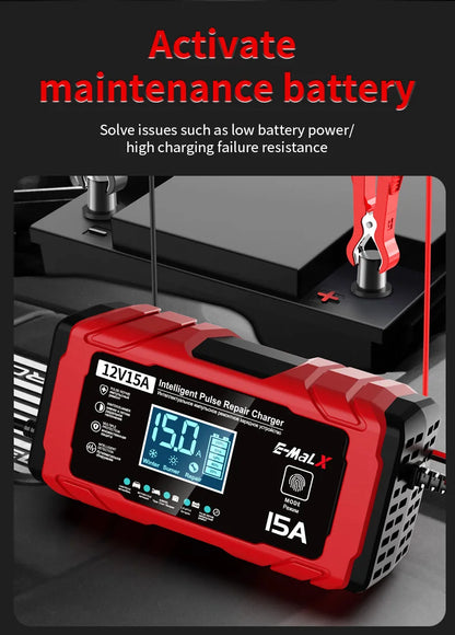 14.6V 15A Lifepo4 Battery Smart Pulse Repair Charger 12V 15A 24V 8A Electric Motorcycles Charger For Lead Acid AGM GEL Battery