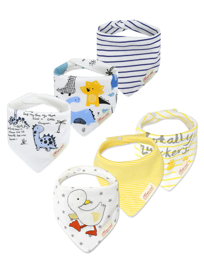 6 Pcs Baby Boy Feeding Bib Made of Cotton Mouth Water Towel Double-layer Soft Comfortable Adjustable Size Sccessories 0-3 Y