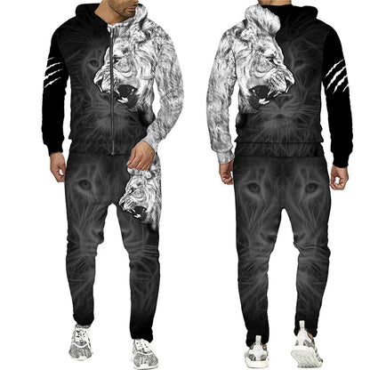 Spring and Autumn Men's Tracksuit 3D The Lion Print Zipper Hoodies Sweatshirts Pants Sets Casual Mens Clothing Women's Tracksuit