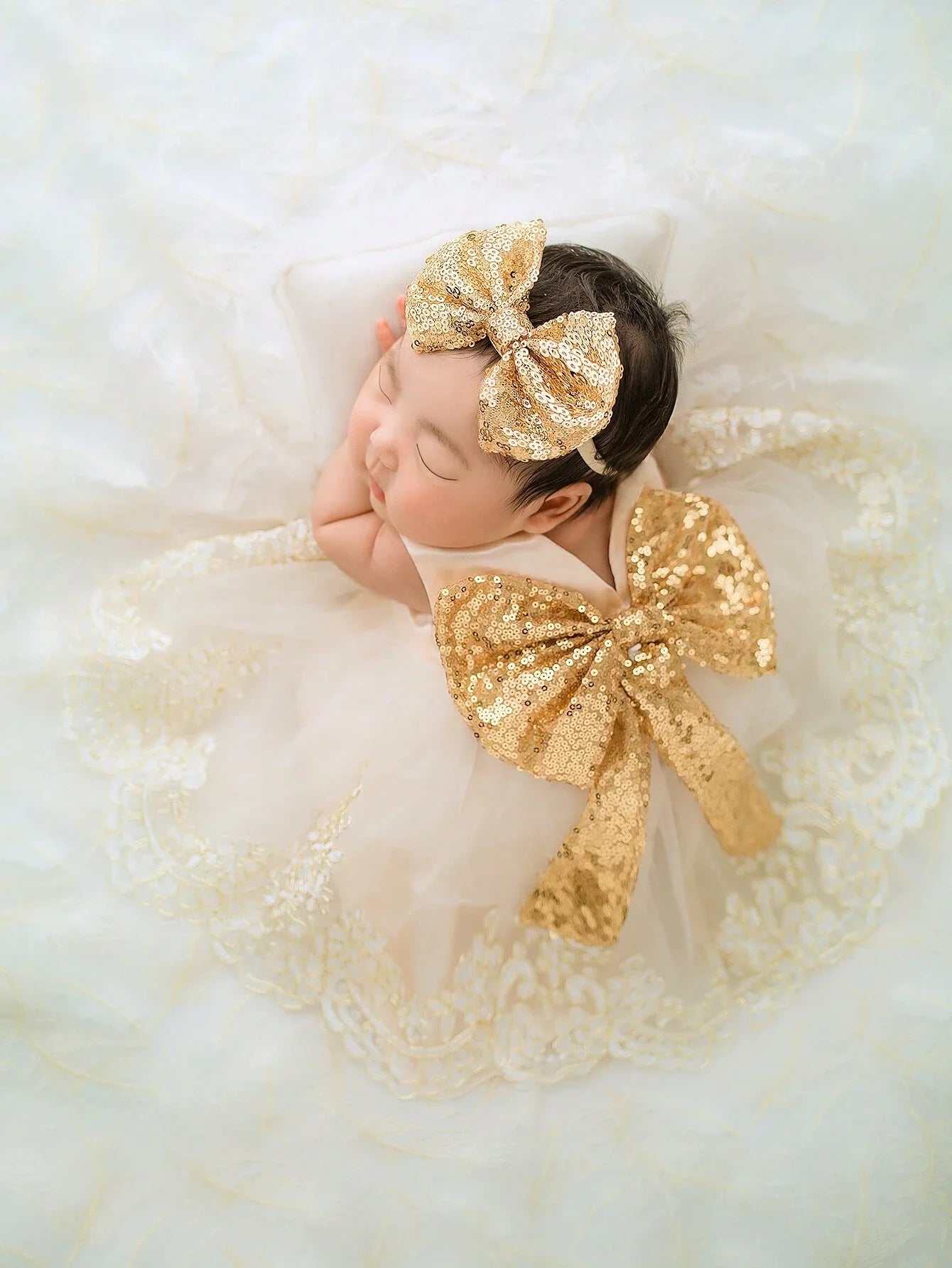 2pcs Newborn Photography Clothing Set Baby Girls' Princess Embroidered Mesh Dress Bowknot Lace Princess Skirt For Photo Shoot