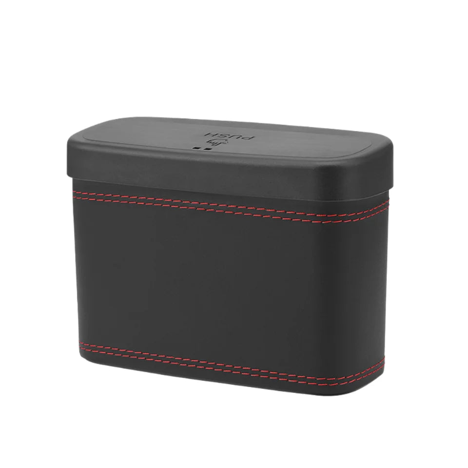 Multi-functional Car Press-down Storage Box PU Leather Vehicle Trash Can, Seat Back and Door Hanging Storage Box, Press-down
