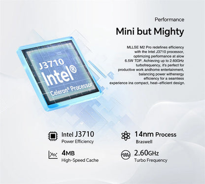 Mini PC MLLSE M2 Pro, processor Intel J3710, 8 GB RAM, ROM Go, Wi-Fi 5, BT 4.2, Windows 10 miniature desk computer
