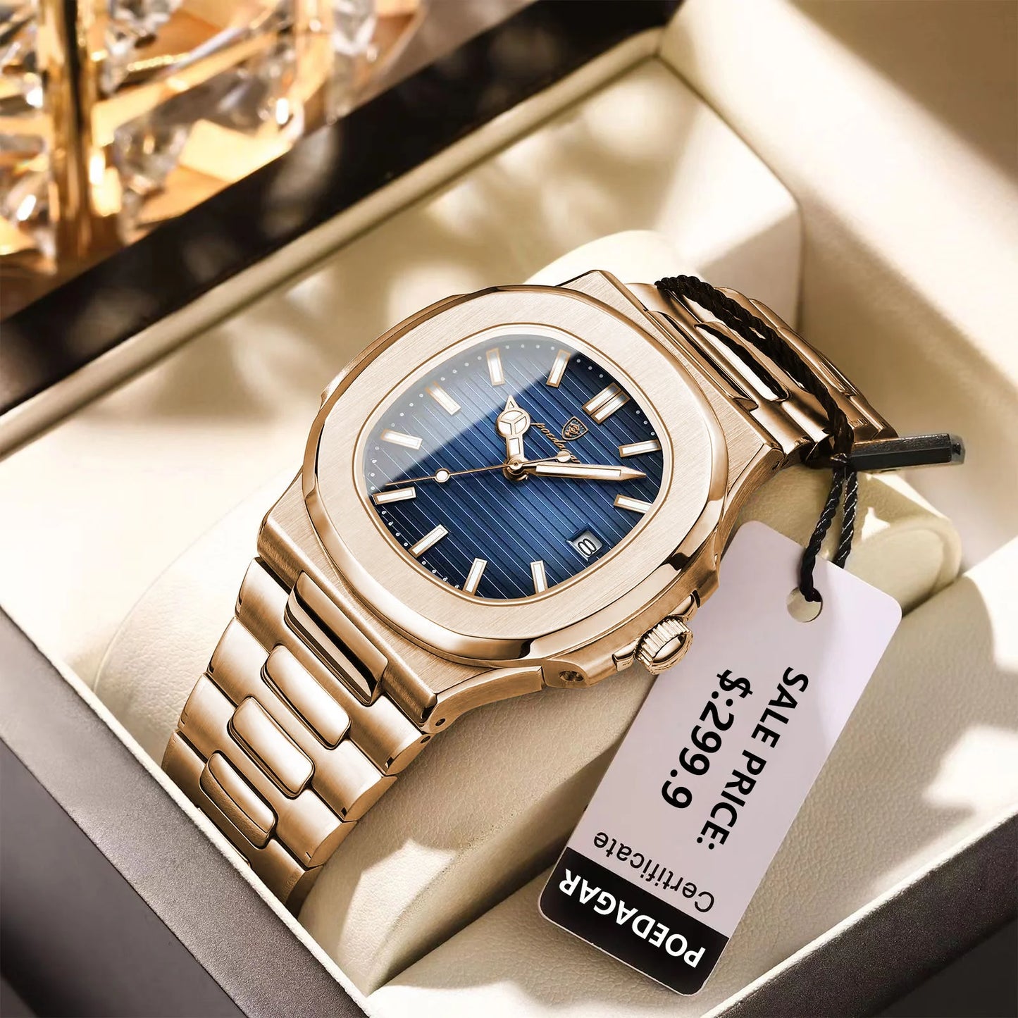 POEDAGAR Fashion Business Man Watch Waterproof Luminous Date Stainless Steel Men Quartz Watch Luxury Square Men's Watches Reloj