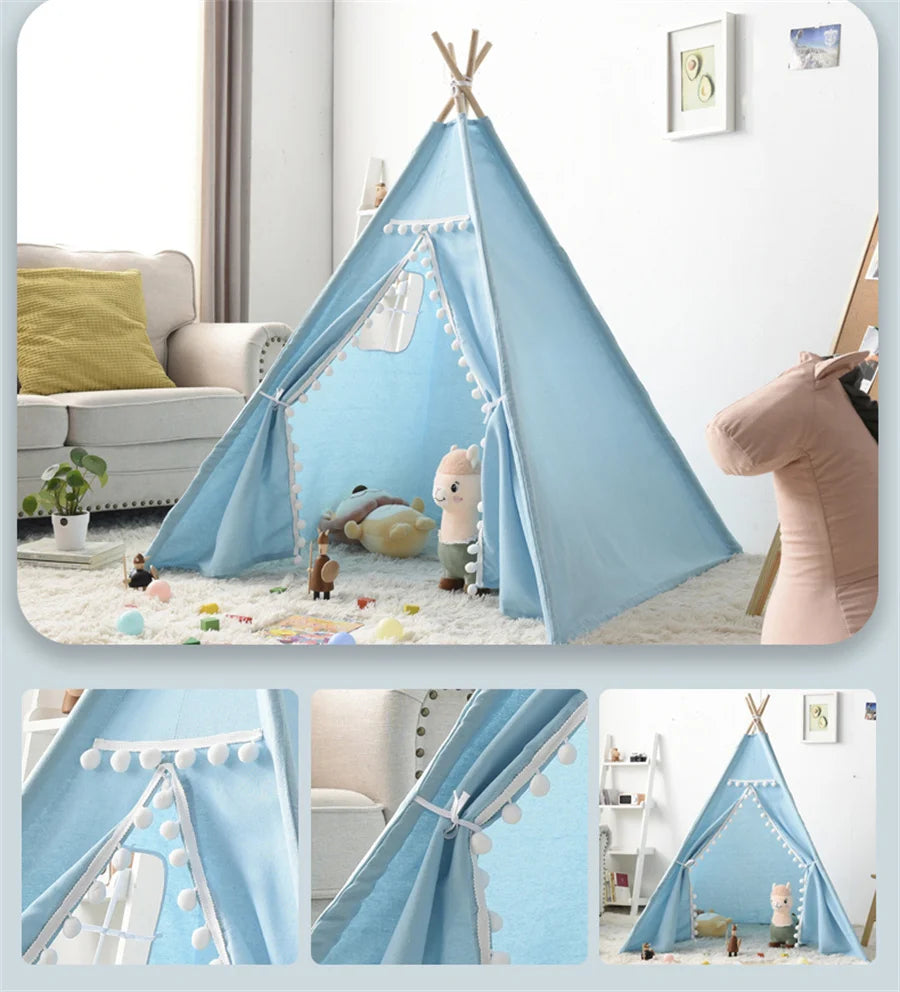 Portable Children Play Tent 1.6m/1.3m Indoor Play House Wigwam Child Tipi Teepee Toddler Ball Pit Castle Play Room for Girls
