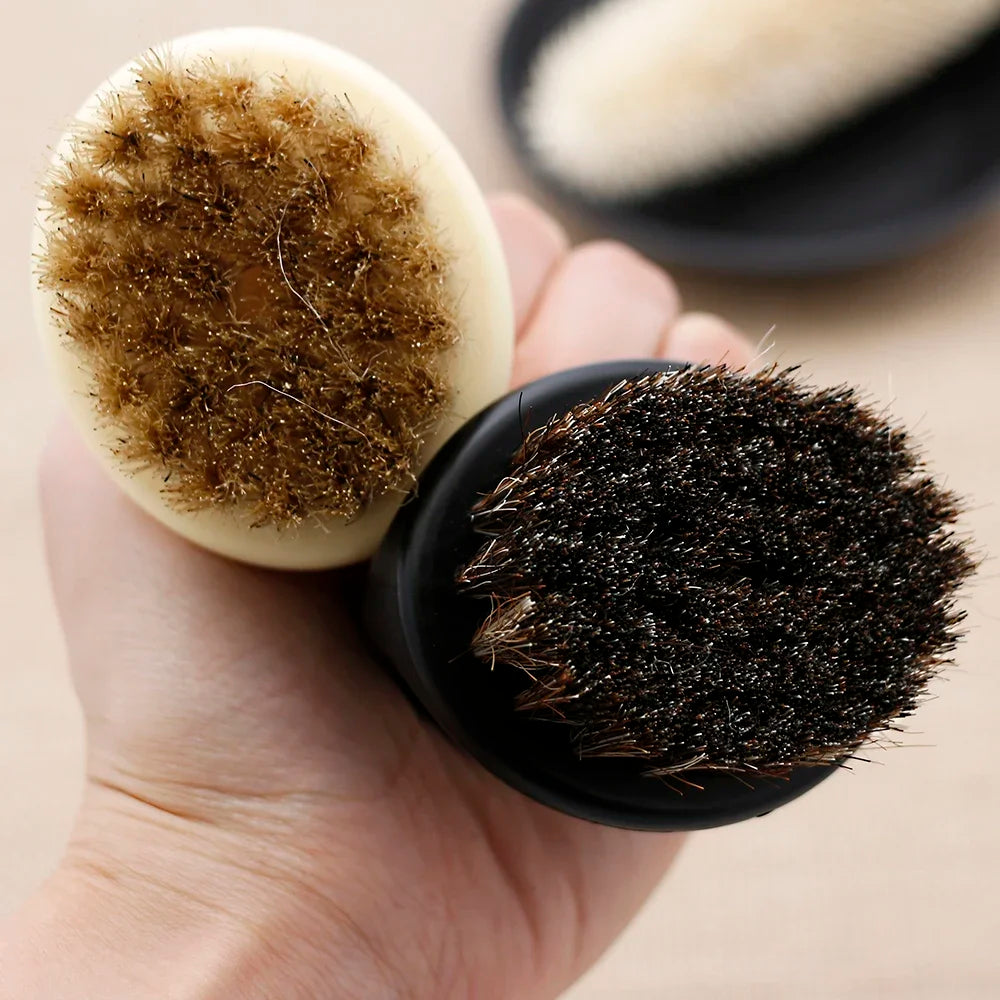 Pro Hairdresser Dust Brush Anti Static Boar Bristle Ring Beard Comb Salon Hair Sweep Brushes Shaving Facial Men's Mustache Brush