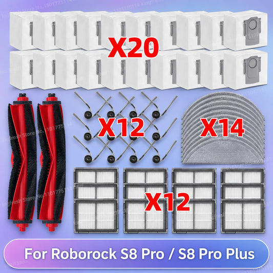 Fit For ( Roborock S8 Pro / S8 Pro Plus ) Parts Main Side Brush HEPA Filter Mop Cloth Dust Bag Accessories