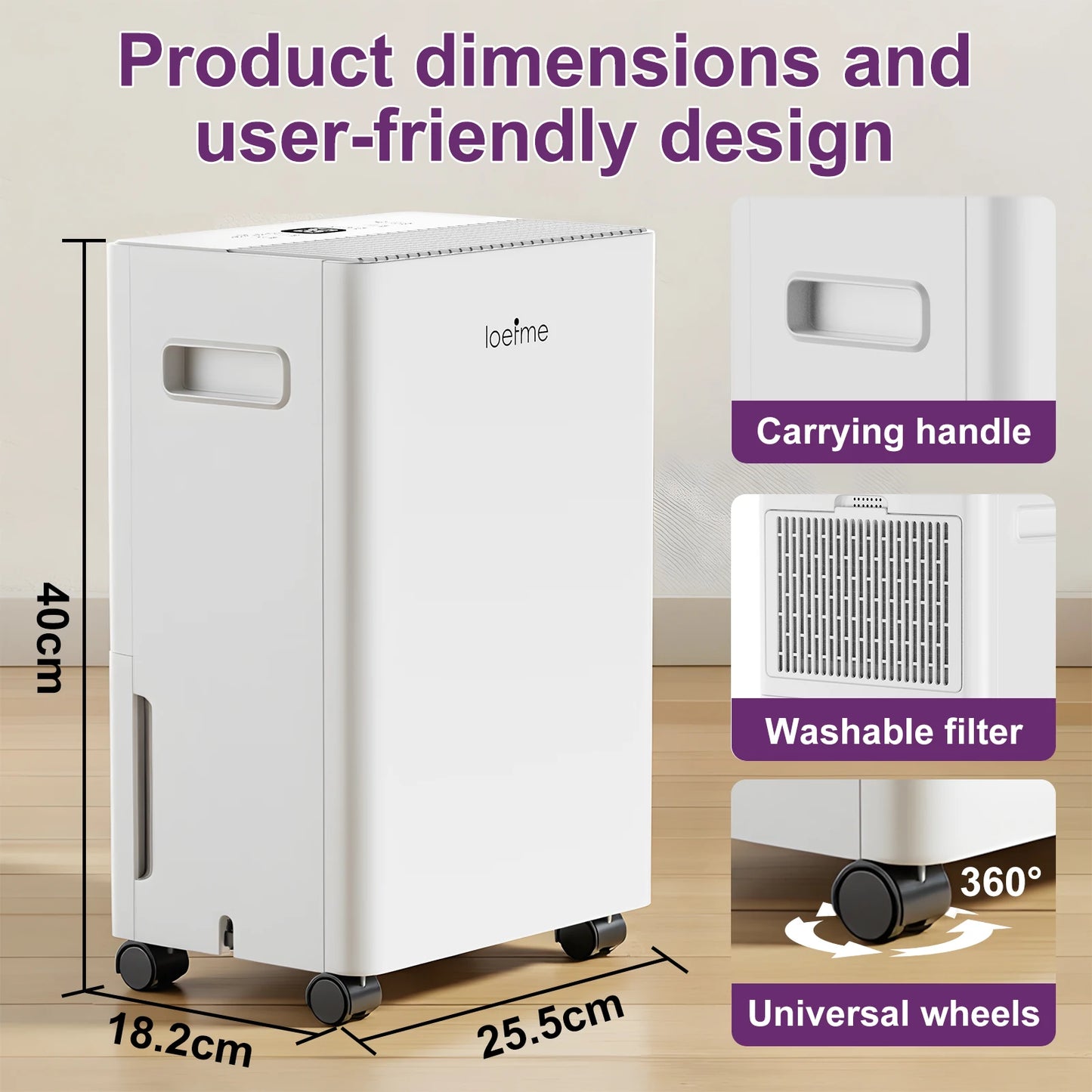 LOEFME 10L/Day Air Dehumidifier Moisture Absorber Home Air Dryer 1.5L Water Tank W/ 3M Hose For Home Basement Bathroom Wardrobe