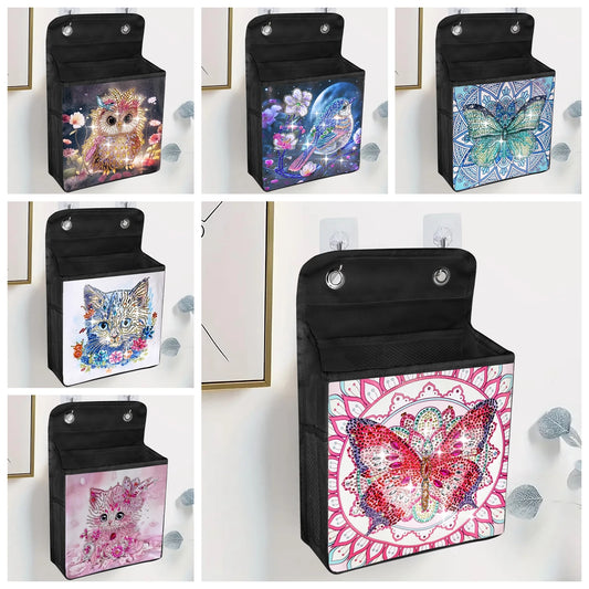 1pc/Set DIY Butterfly Diamond Art Hanging Storage Bags Canvas Crystal Rhinestone Cats Diamond Painting Storage Bags for Hanging