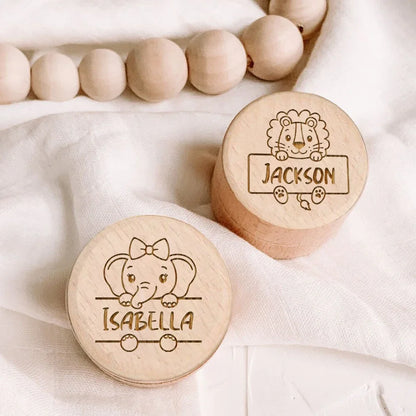 Personalised Baby First Tooth Wooden Boxes Milk Teeth Storage Collect Teeth Umbilical Save Animal with Name Keepsake Box Gifts