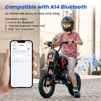 A14 Kids E-Moto Toy 500W Motor 22km Range 36V5.2Ah Battery 3 Speeds(27km/h) Dual Brakes Shock Absorbers Lights for Outdoor Fun