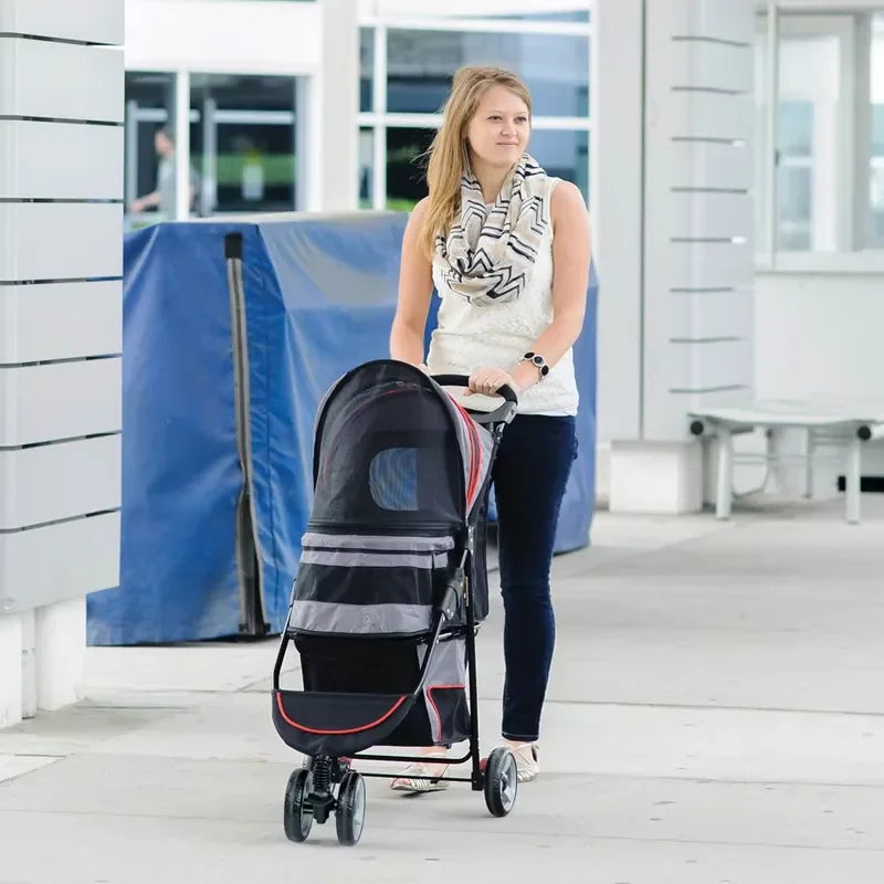 Pet Stroller Lightweight Comfortable Medium Size 3 Wheel Foldable Oxford Mesh Fabric For Dogs Cats Travel Carriers Transport