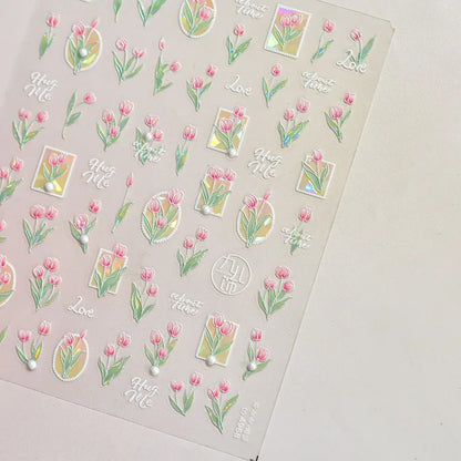 White Flower Petal Cherry Blossom Peach Blossom Falling Petal Floral Gradient 5D Self Adhesive Nail Art Sticker Manicure Decals