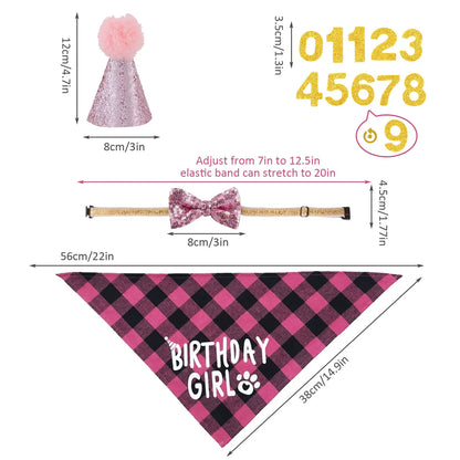 4pcs Dog Birthday Party Supplies, Birthday Boy Dog Bandana, Dog Birthday Hat with Numbers for Medium Large Dogs Pets