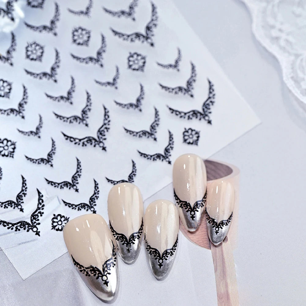 3D Gold Stamping V-Shaped French Tips Nail Art Stickers Retro Metal French Line Nail Decals Chrome Curved Strip Nail Decoration