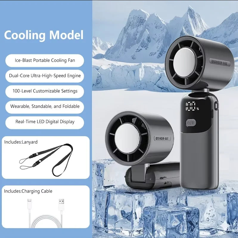 Lenovo Portable Fan Handheld Cooling Fan 100 Levels Foldable Rechargeable Strong Wind Air Cooler Digital Display Long Battery