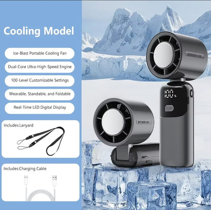 Lenovo Portable Fan Handheld Cooling Fan 100 Levels Foldable Rechargeable Strong Wind Air Cooler Digital Display Long Battery