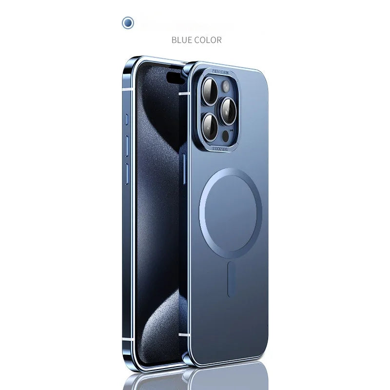 For iphone 16 15 Pro Max Case Raw Titanium Magnetic MagSafe wireless charge Metal frosting Original color protective back cover