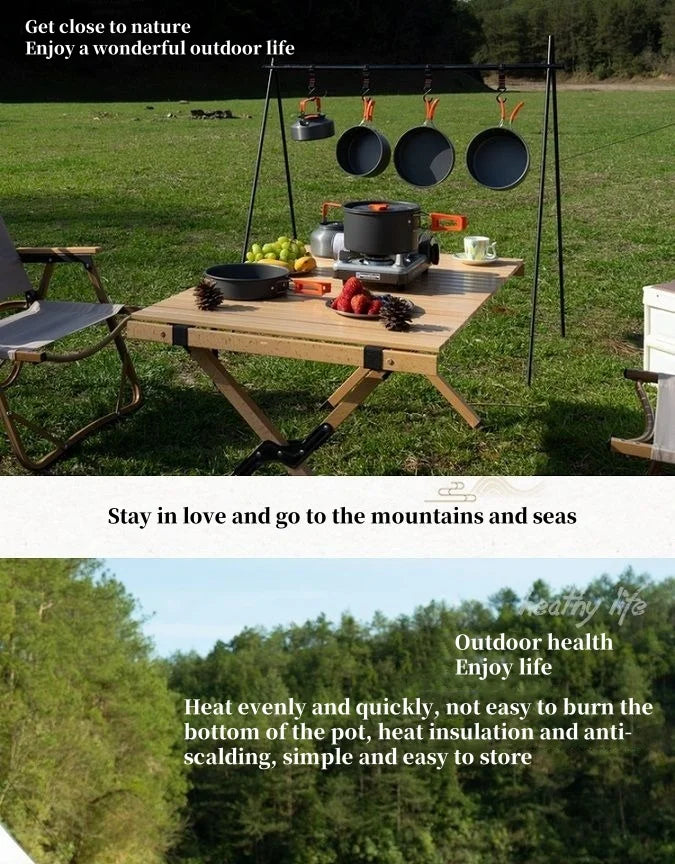 Camping Cookware Cooking Kettle Pot Hiking Picnic Equipment Portable Frying Pan Hanging Pot, Hiking Picnic Tableware