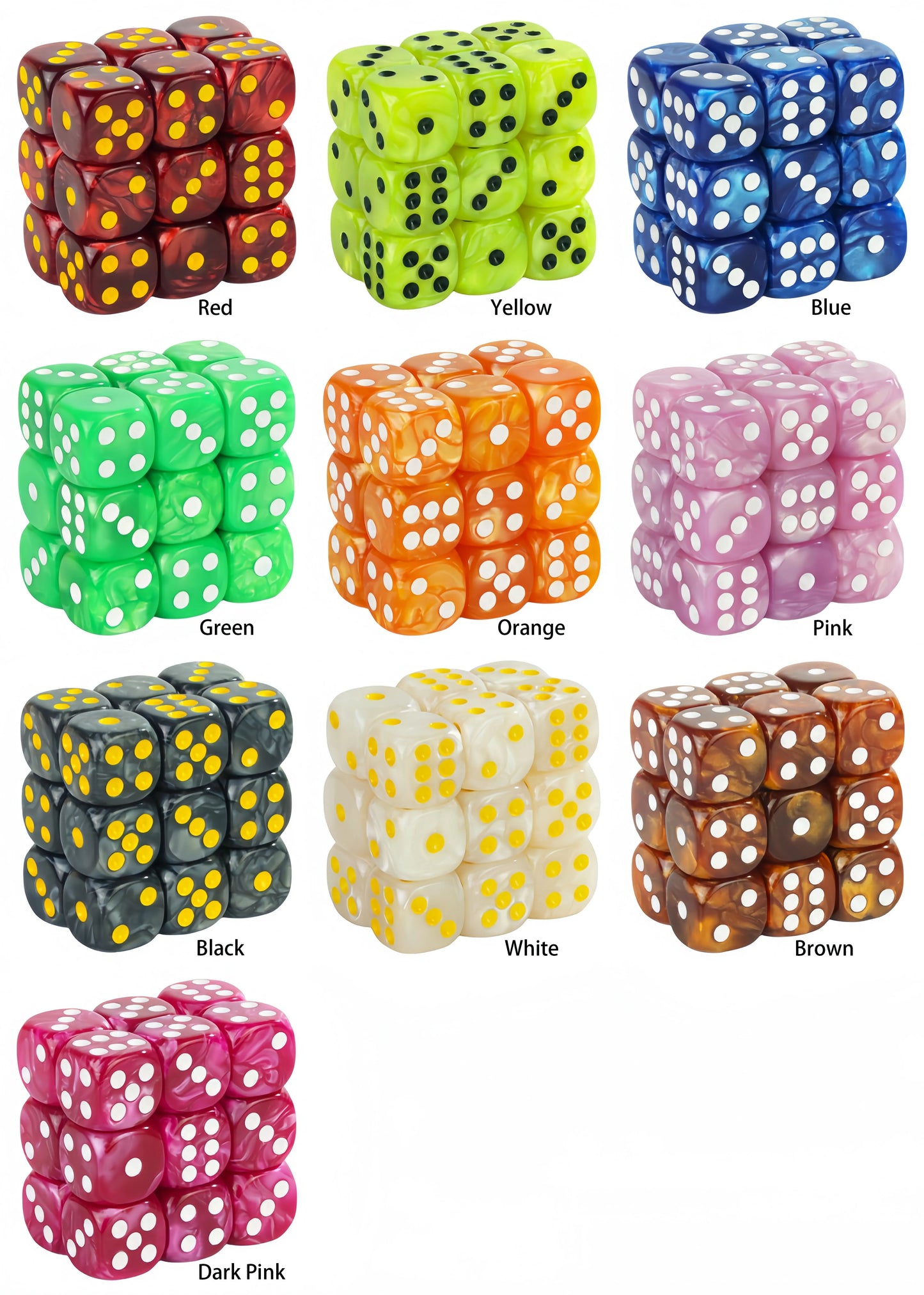 16MM Round Corner Game Dice Set 6-Sided Marble Acrylic Dices for  Tabletop Game Gambling Entertainment Party