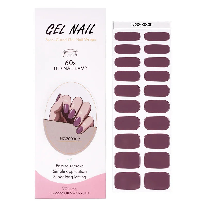 16/20/22Tips Semi-Cured Gel Nail Wraps Full Cover Manicure DIY Waterproof Long Lasting Gel Nail Stickers set for UV Lamp Need