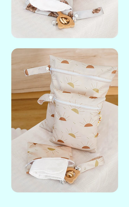 Elinfant 3PCS Portable Wet Dry Bag For Swimsuits,Waterproof Diaper Bags For Cloth Diapers,Washable Reusable Storage Bag