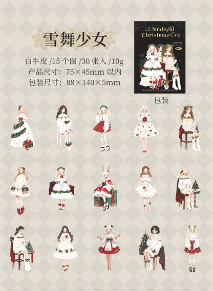 30sheets/pack Christmas Girl Stickers Aesthetic Stick Labels Decorative Diary Album Material Scrapbooking Supplies