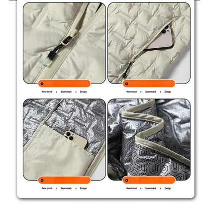 Winter white down jacket men's graphene self heating windproof pleated hooded down jacket casual warm down jacket men's coat