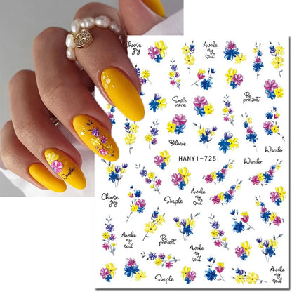 3d Nail Art Decals Elegant White RoyalBlue Roses Flowers Adhesive Sliders Nail Stickers Decoration For Nail Manicure