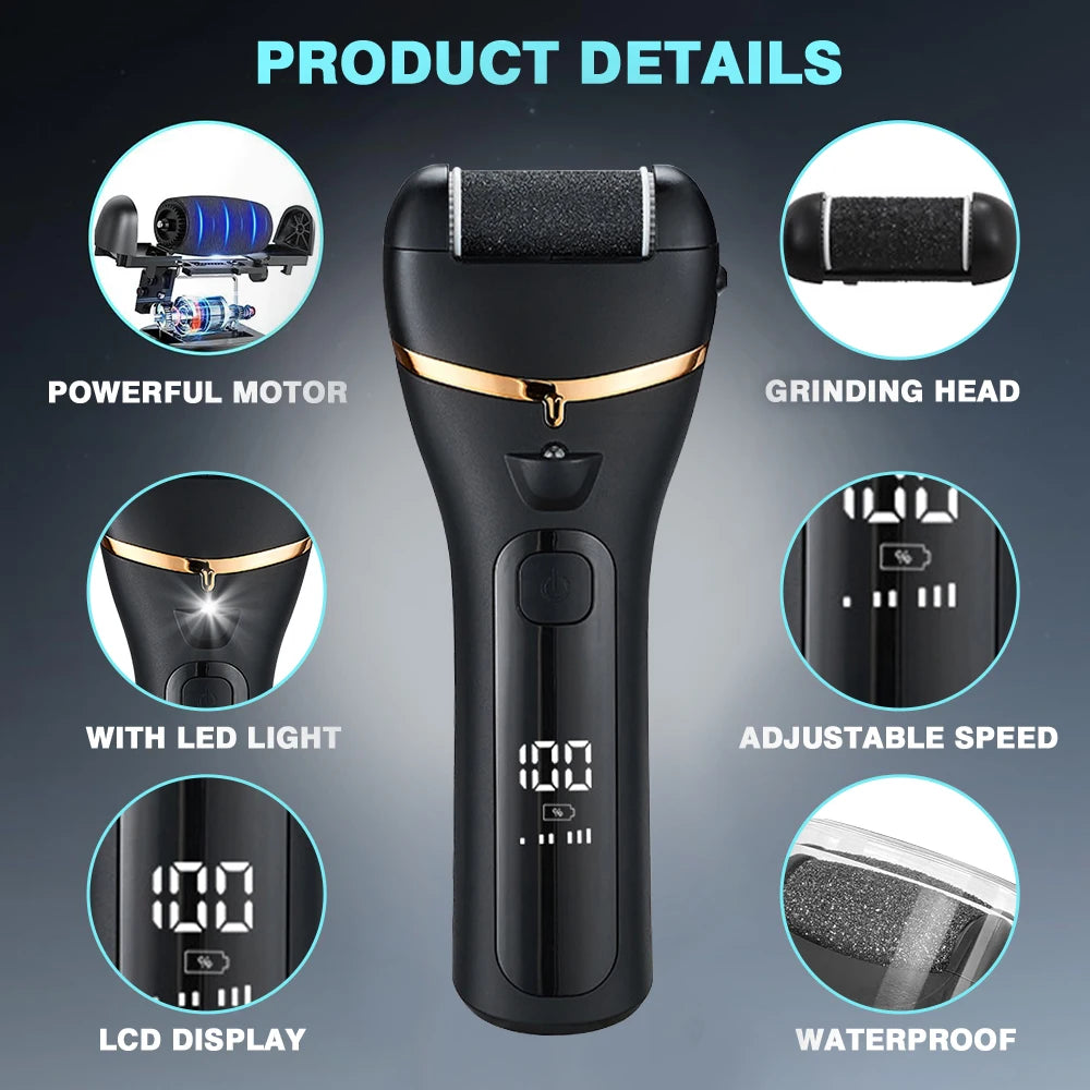 Electric Callus Remover Professional Foot File Pedicure Machine 3 Heads Adjustable Speeds Rechargeable Heel Dead Skin Scrubber