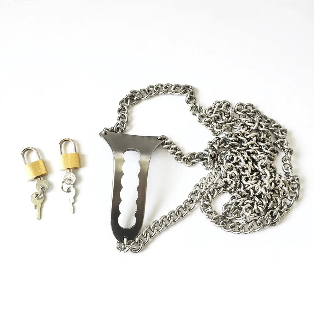 Stainless Steel Invisible Female Chastity Belt Sexy Briefs Leather Bondage Metal Chain Erotic Pants Adult Games BDSM Fetish Wear