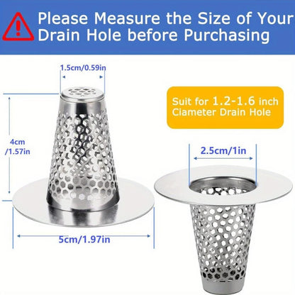 3pcs/pack Premium Stainless Steel Bathroom Sink Drain Strainer New Style Hair Catcher for 1.2" to 1.6" Drain Hole Suitable