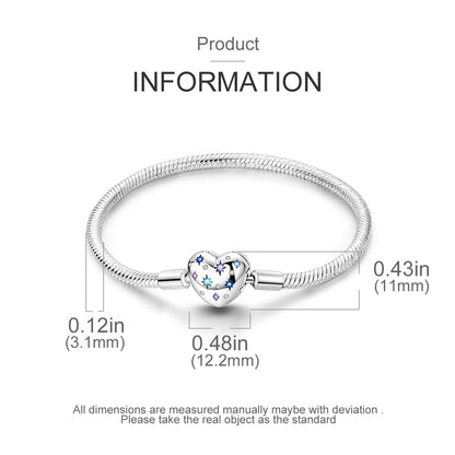 New Charm Bracelet 925 Silver Heart Shape Holy Mother Snake Chain Clasp Bracelet Fit Original Bead DIY Fashion Jewelry