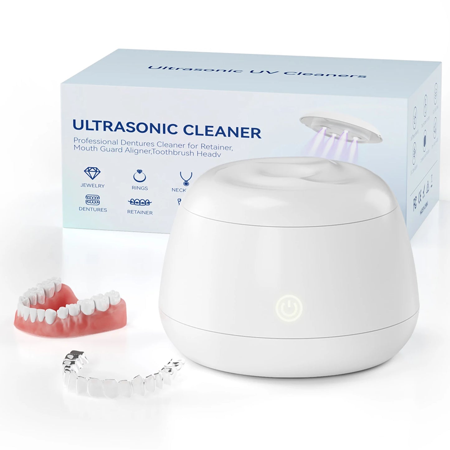 KUNPHY UV Light Ultrasonic Retainer Cleaner 200ML Denture Cleaner for Aligner Night Guard Braces Toothbrush Dental Appliances