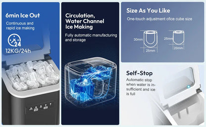 LOEFME Portable Ice Maker 1.4L 12kg/24H Fast Ice Cube Machine Self Cleaning Countertop Ice Maker for Home Kitchen Office Camping RV Party Bar Automatic Ice Making Machine Low Noise Energy Saving Easy Operation Large Capacity