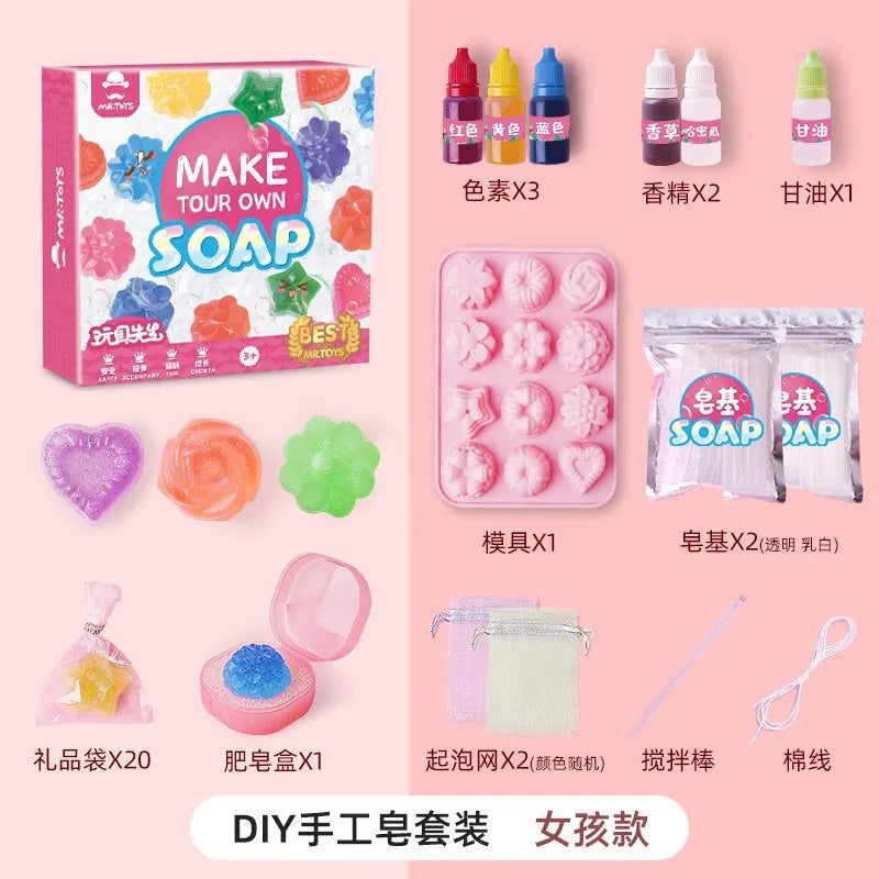 Kids DIY Soap Making Kit Gem Crystal Shapes Handcraft Art Set Creative Molding Craft Toy Birthday Gift for Girls Boys Hobby Play