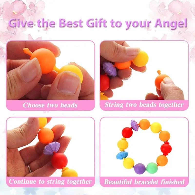 188-608pcs Pop Beads Children Girls Princess Jewelry Making Kit Creative Necklace Bracelet Rings DIY Ideal Christmas Birthday Gi