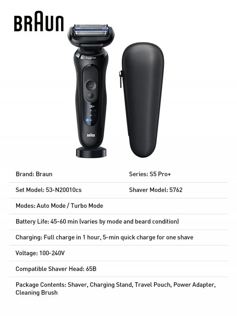 Braun Electric Shaver Series S5 Pro+ Reciprocating Electric Shaver Men Razors Ipx7 Waterproof Beard Trimmer Wet and Dry Dual