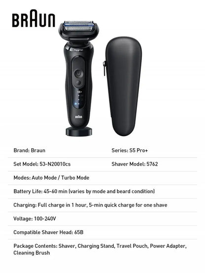 Braun Electric Shaver Series S5 Pro+ Reciprocating Electric Shaver Men Razors Ipx7 Waterproof Beard Trimmer Wet and Dry Dual