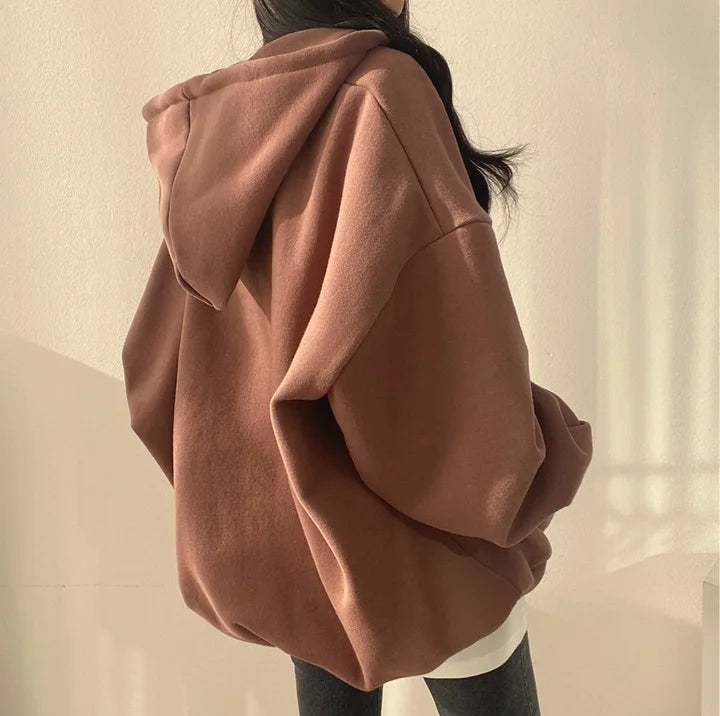 2024 Harajuku Loose Pullover Women Hoodie Oversized Top Summer Zip Up Sweatshirt Female Casual Long Sleeve Pocket Hooded