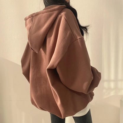 2024 Harajuku Loose Pullover Women Hoodie Oversized Top Summer Zip Up Sweatshirt Female Casual Long Sleeve Pocket Hooded