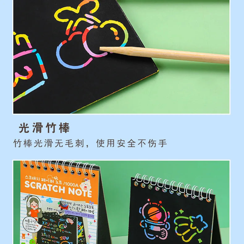 Magic Scratch Art Notebook for Kids DIY Rainbow Drawing Pad Book No-Mess Art Classroom Craft Activity Birthday Favor Gift Set