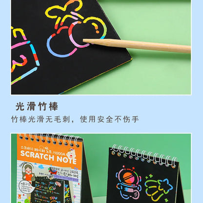 Magic Scratch Art Notebook for Kids DIY Rainbow Drawing Pad Book No-Mess Art Classroom Craft Activity Birthday Favor Gift Set